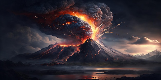 Wybuch wulkanu z wygenerowaną sztuczną inteligencją