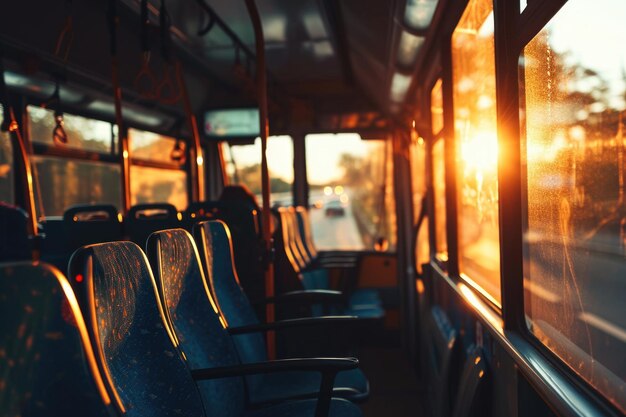 Wycieczka autobusem z widokiem zachodu słońca w świetle bokeh