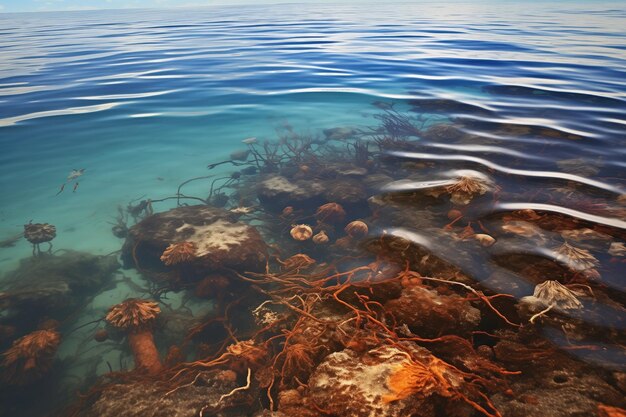 Zdjęcie wyciek ropy zanieczyszczający spokojne wody oceanu