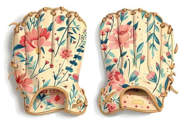 Wycięta rękawiczka do softbalu z kwiatowym odbitkiem przy użyciu pastelowych kolorów Ilustracja Kolekcja płaskiej odzieży