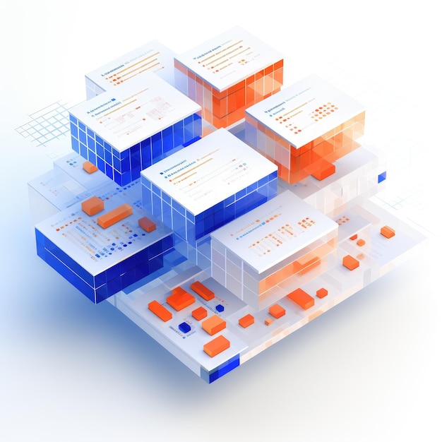 Wydajny i minimalistyczny plan projektu cyfrowego w kolorze niebieskim i pomarańczowym. Uproszczone programowanie baz danych. Kod