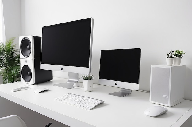 Zdjęcie wydajny komputer roboczy na białym biurku