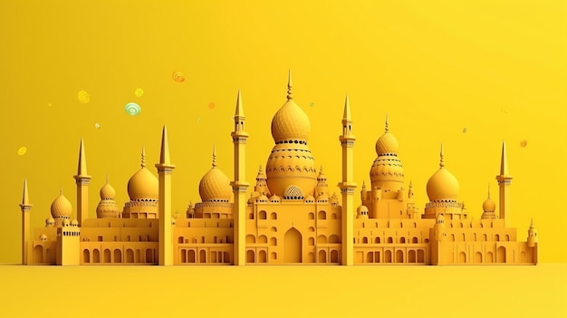 Wydarzenie religijne muzułmańskiego Nowego Roku Ilustracja graficzna Kąpane meczety Header banner mockup z kopią generowaną przez AI