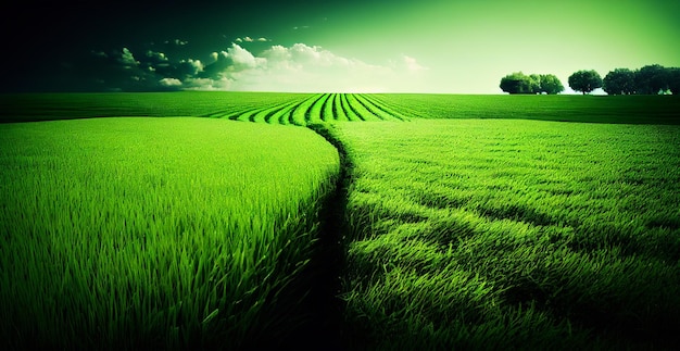 Wydeptana ścieżka na zielonym trawiastym trawniku Obraz generowany przez sztuczną inteligencję