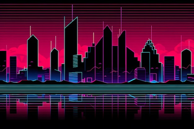 Wygenerowana ai futurystyczna sieć neuronowa w stylu cyberpunk i retro wave