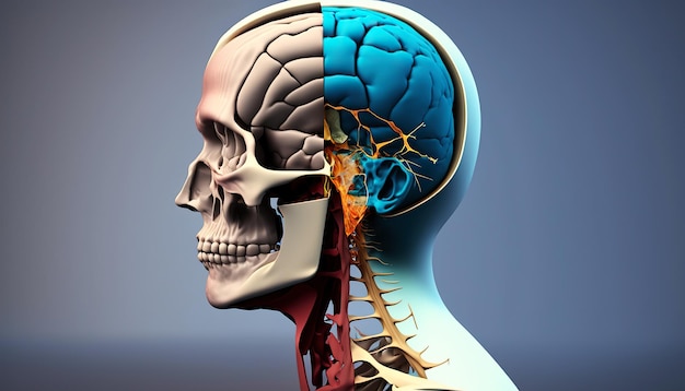 Wygenerowana ilustracja anatomii układu krążenia i układu nerwowego z mózgiem