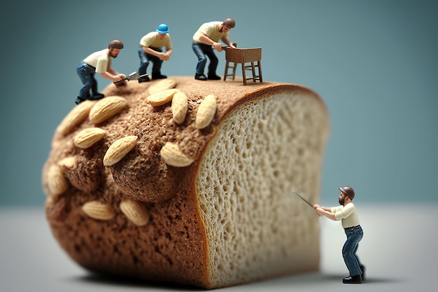 Wygenerowana przez AI ilustracja małych budowniczych chleba szefa kuchni