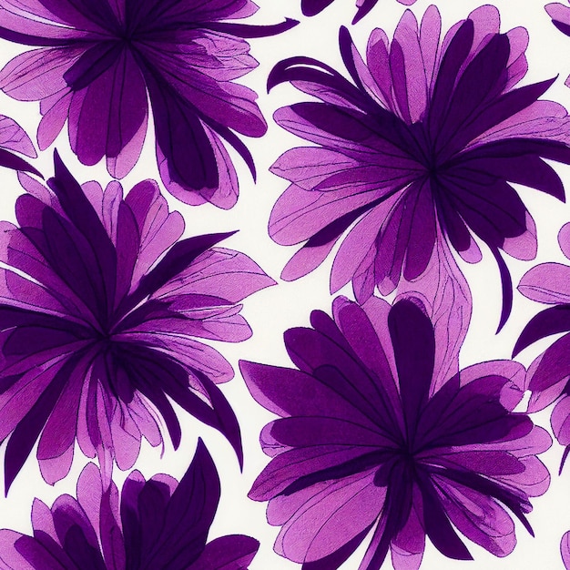 Wygenerowana przez AI ilustracja przedstawiająca fioletowy kwiatowy wzór bez szwu