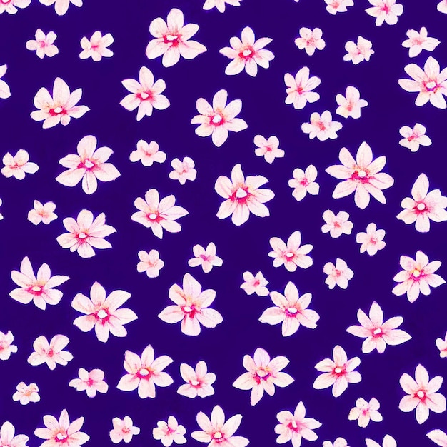 Wygenerowana przez AI ilustracja przedstawiająca fioletowy kwiatowy wzór bez szwu