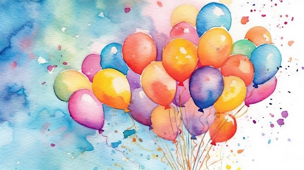 Wygenerowana przez sztuczną inteligencję ilustracja artystycznego akwarelu kolorowych balonów