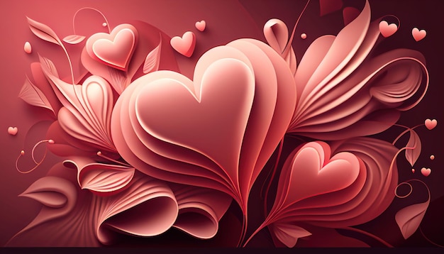 Wygenerowana przez sztuczną inteligencję ilustracja tapety na temat miłości z kompozycją serc w symetrycznym wzorze