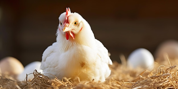 Wygenerowana przez sztuczną inteligencję sztuczna inteligencja Organiczny ekologiczny kogut z kurczaka i jajko na wiejskiej farmie