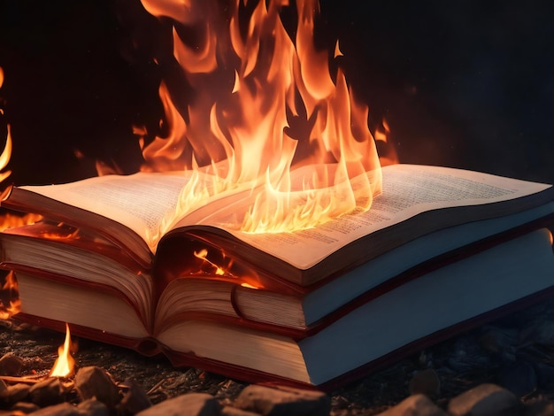 Wygenerowana została książka z płonącym na niej ogniem