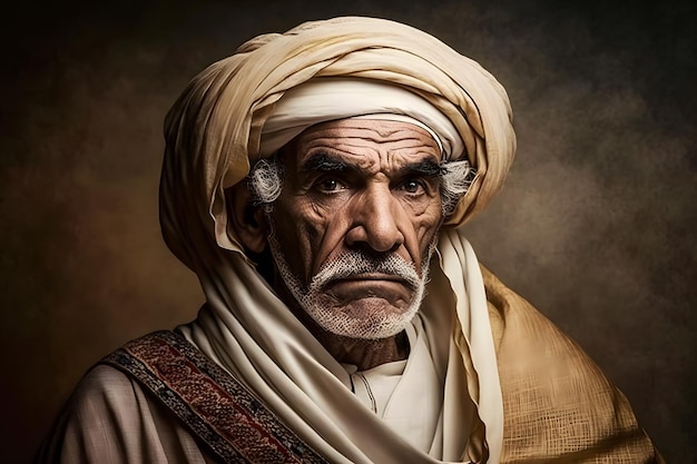 Wygenerowano ai sieci neuronowej portret mądrego muzułmańskiego starca