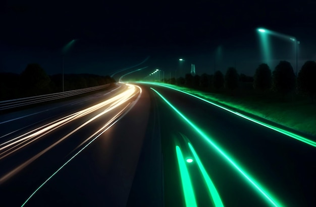 Wygenerowano futurystyczną technologię pojazdów elektrycznych renderowania 3D na neonowej autostradzie