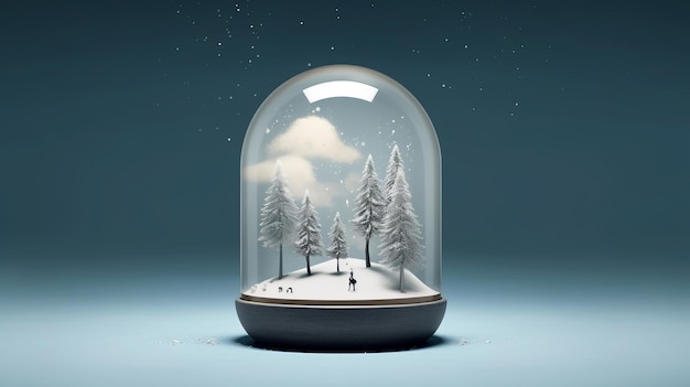 Wygenerowano minimalistyczną kulę śnieżną ze sceną zimową wewnątrz AI
