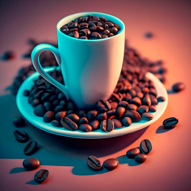 Wygenerowano pyszne nasiona kawy i filiżankę kawy