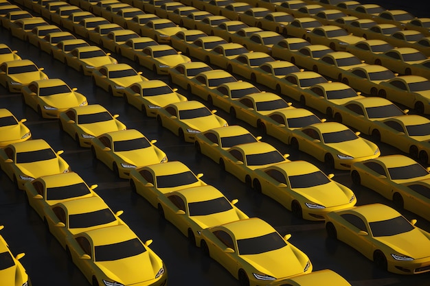 Wygenerowano wiele żółtych samochodów na sprzedaż. Wygenerowano sztuczną inteligencję sieci neuronowej