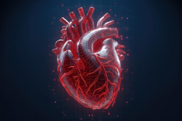Wygenerowano wizualizację medycyny czerwonego ludzkiego serca i innowacyjne metody leczenia