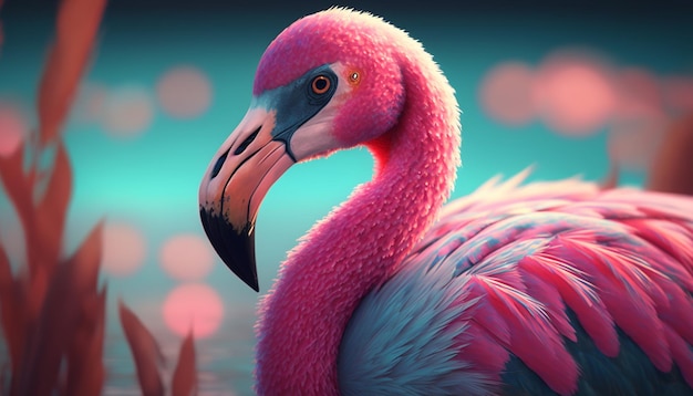 Wygenerowany flamingo ptak portret zwierząt różowy Ai generowane sztuki