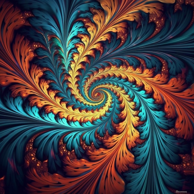 Wygenerowany komputerowo obraz spiralnej konstrukcji z pomarańczowymi i niebieskimi kolorami generatywny ai