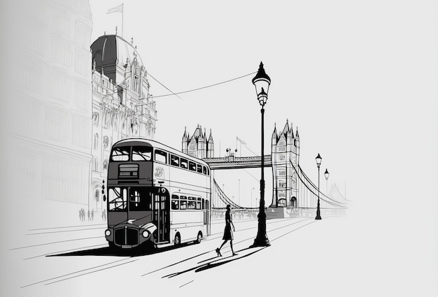 Wygląd Londynu w ręcznie narysowanym szkicu w stylu generatywnym ai