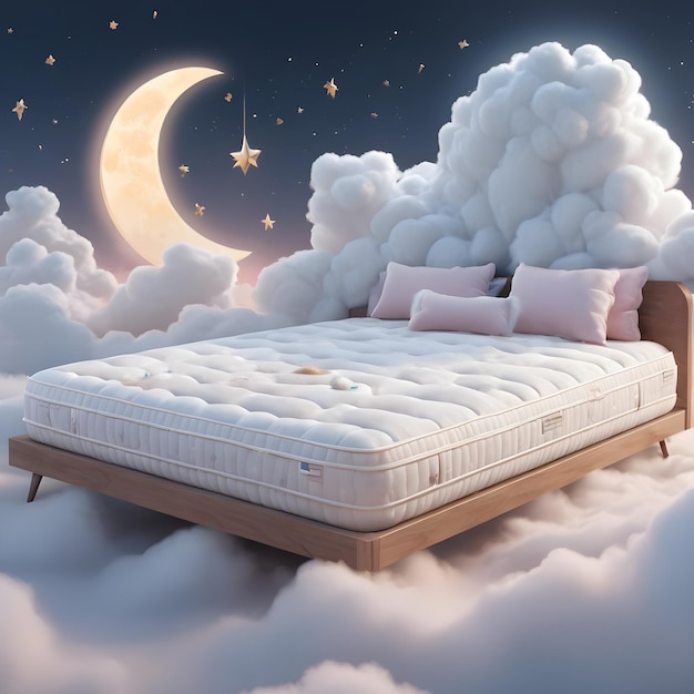 Wygodne łóżko z księżycem i gwiazdami na niebie
