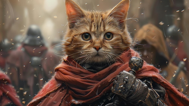 Wyimaginowana ilustracja cyfrowa Paladin Kitten