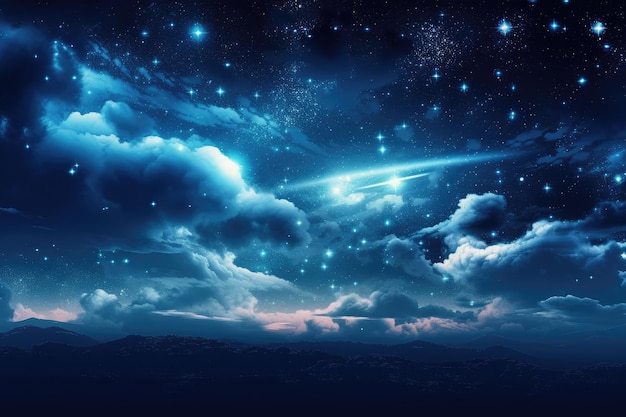 Wyimaginowane nocne niebo z gwiazdami i chmurami