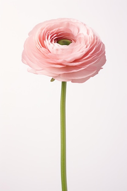 Zdjęcie wyizolowany pojedynczy różowy kwiat ranunculus