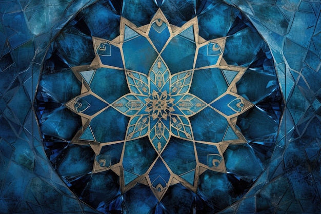 Zdjęcie wyjaśnienie islamskich wzorów geometrycznych i arabesków z chłodnym niebieskim palcem