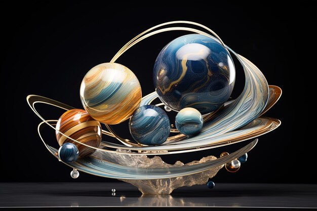 Wyjątkowa rzeźba inspirowana ciałami niebieskimi z eleganckimi krzywiznami i kształtami planet i gwiazd