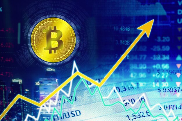 Wykres bitcoin wzrostu z tłem giełdowym