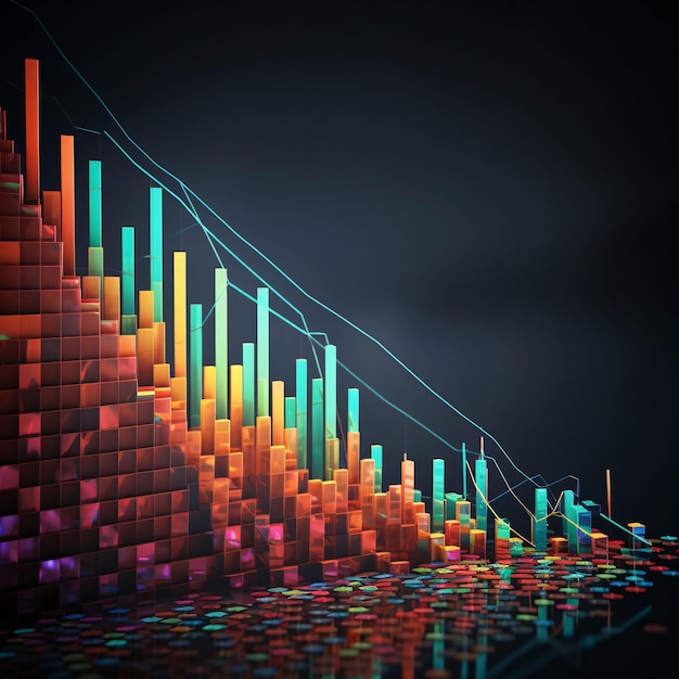 Wykres finansowy na ciemnym tle 3D rendering 3D ilustracja