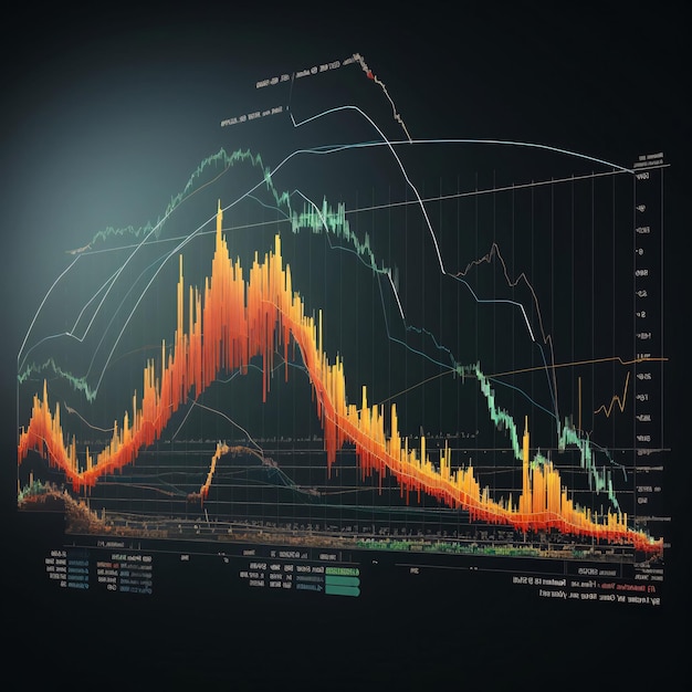 Wykres finansowy na ciemnym tle 3D rendering 3D ilustracja