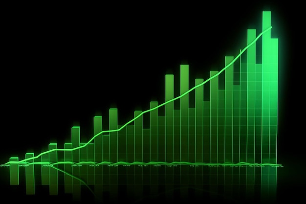 Wykres finansowy w kolorze zielonym pokazuje trend wzrostowy