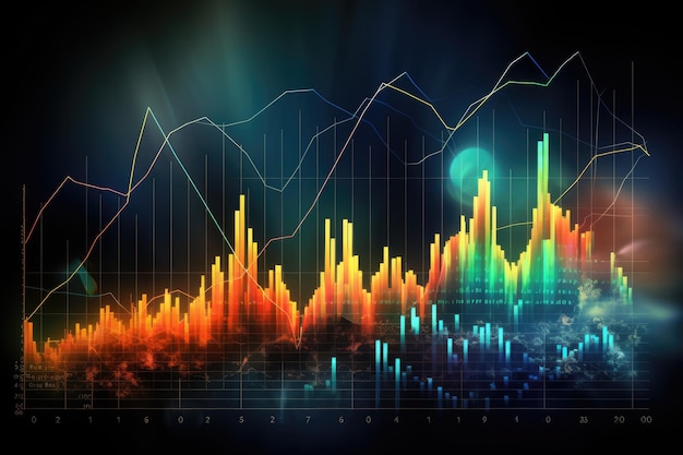 Wykres giełdowy lub handlu forex oraz wykres świecowy odpowiedni dla koncepcji inwestycji finansowych Trendy gospodarcze w tle dla pomysłu na biznes i wszystkich projektów dzieł sztuki Wygenerowano sztuczną inteligencję