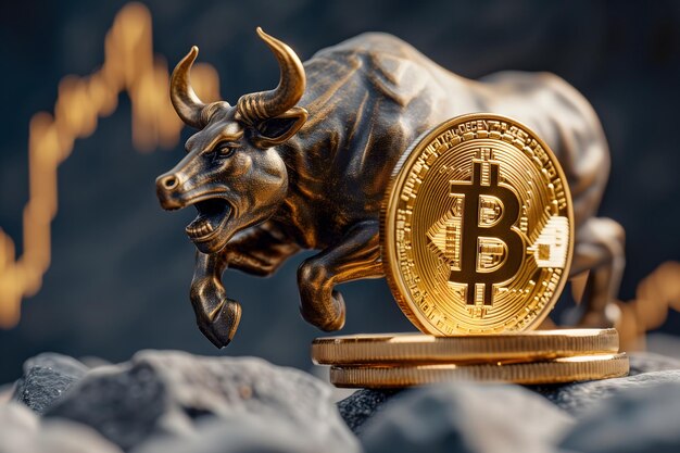 Wykres handlu bykiem i shiner bitcoin dla koncepcji krypto byka