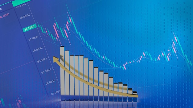 Wykres i złota strzałka w górę dla koncepcji biznesowej renderowania 3d