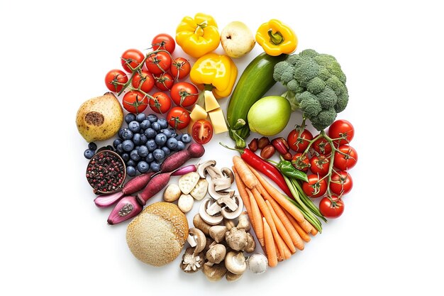 Wykres kołowy zdrowej żywności Zdjęcie talerza żywności