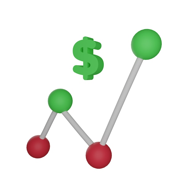 Wykres liniowy wzrostu dolara renderowania 3D na białym tle