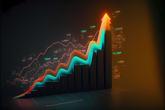 wykres przedstawiający stały trend wzrostowy reprezentujący ideę wzrostu i sukcesu finansowego biznesu