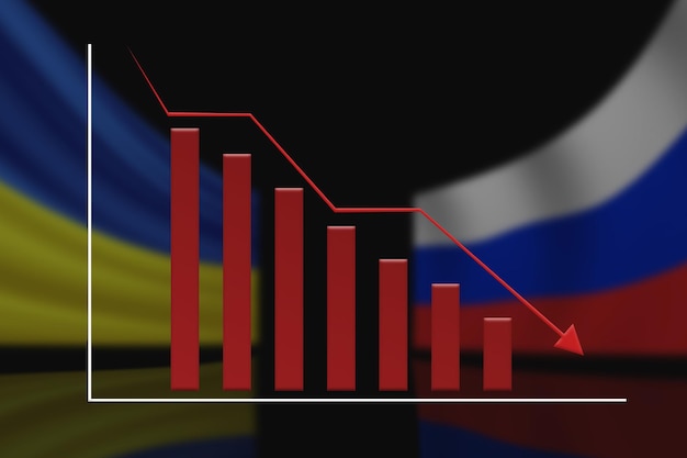 Wykres Recesji Na Tle Flag Narodowych Rosji I Ukrainy