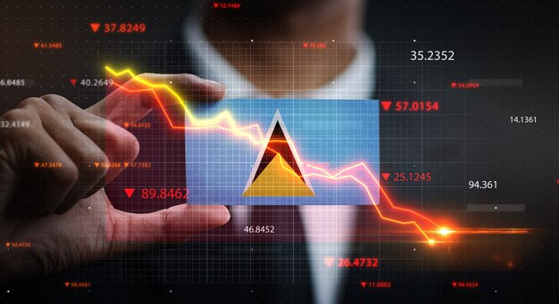 Wykres Spada Przed Flagą Saint Lucia. Pojęcie Kryzysu