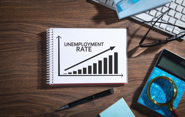 Wykres stopy bezrobocia w notatniku z obiektami biznesowymi