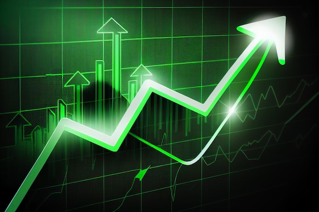 Wykres wykresu na rynku giełdowym Wykres wzrostu biznesowe inwestycje cyfrowe Byczy punkt w górę trendu generatywnego AI