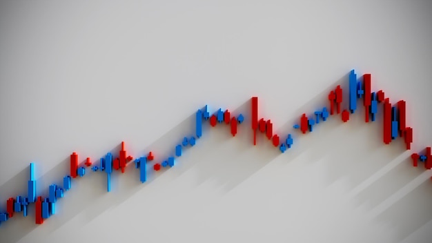 Wykres wzrostu rynku finansowego z białym tłem renderowania 3d