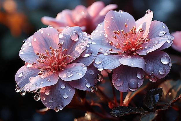 Wykwintna natura lśniące krople rosy na płatkach