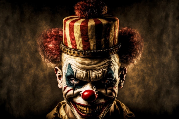 Wymazany w głowie zabójcy klauna ze złowieszczym uśmiechem w cyrku