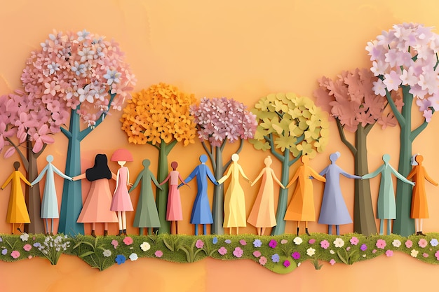 Wymyślne ilustracje przedstawiające inkluzywność i jedność wiosną